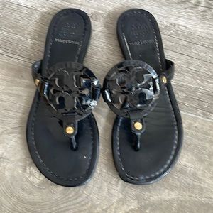 Tory Burch patent leather black flip flop style sandal